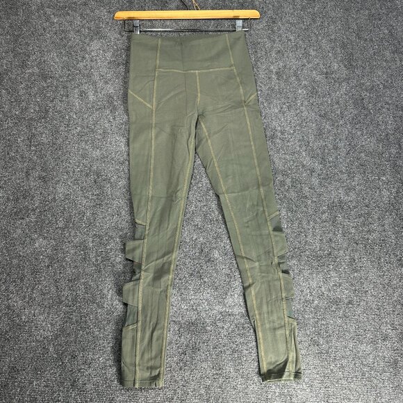 Athleta Compression Pants Womens XS Chaturanga Green Stretch Mesh Side Leg - Picture 1 of 8
